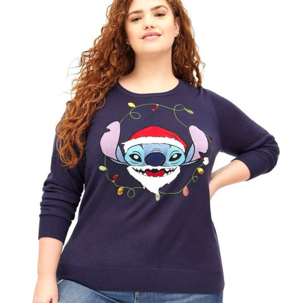 Torrid 4 (4X) Disney Christmas Lilo & Stitch Santa Holiday Sequin Lights Sweater